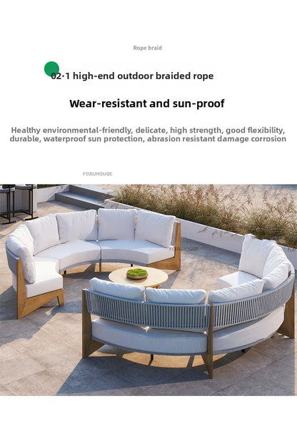 Designer Round Outdoor Sofas Combination Nordic Solid Wood Open-air Lounge Chair Home Patio Furniture Leisure Garden Sofa Chair
