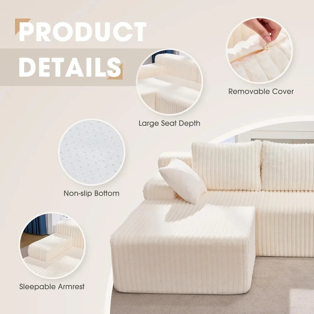 3-Seater L-Shaped Cloud Sectional Sofa with Memory Foam Cushions Oversized Chaise Ultimate Comfort for Home Living Room