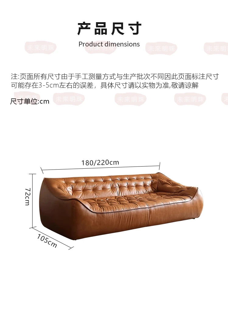 Oil Wax Leather French Retro Small Apartment Straight Row Leather Sofa Living Room Sofa
