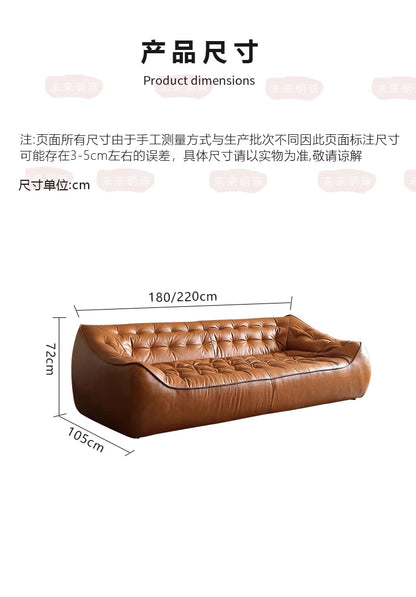 Oil Wax Leather French Retro Small Apartment Straight Row Leather Sofa Living Room Sofa
