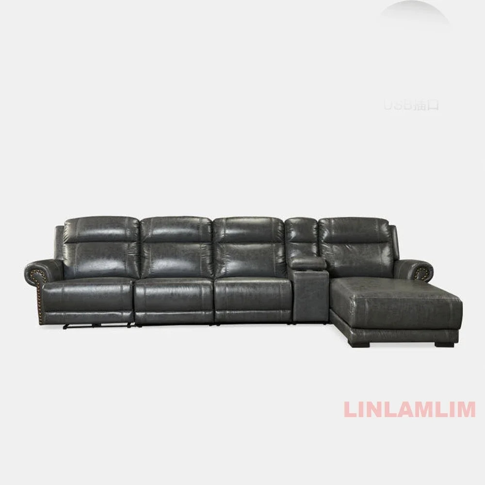MINGDIBAO Luxury Genuine Leather Power Recliner Sofa Set, L Shape Electric Reclining Couch with Nailhead Trim, Home Theater Seat