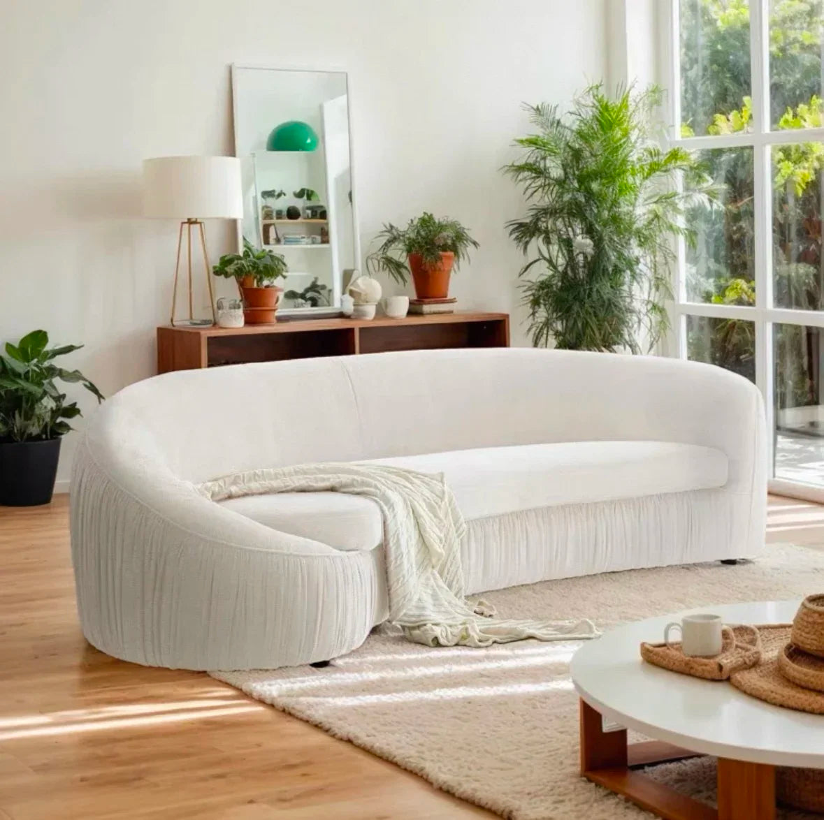 gW Nordic modern minimalist chenille cloth sofa hotel pleated curved large flat multi-person sofa