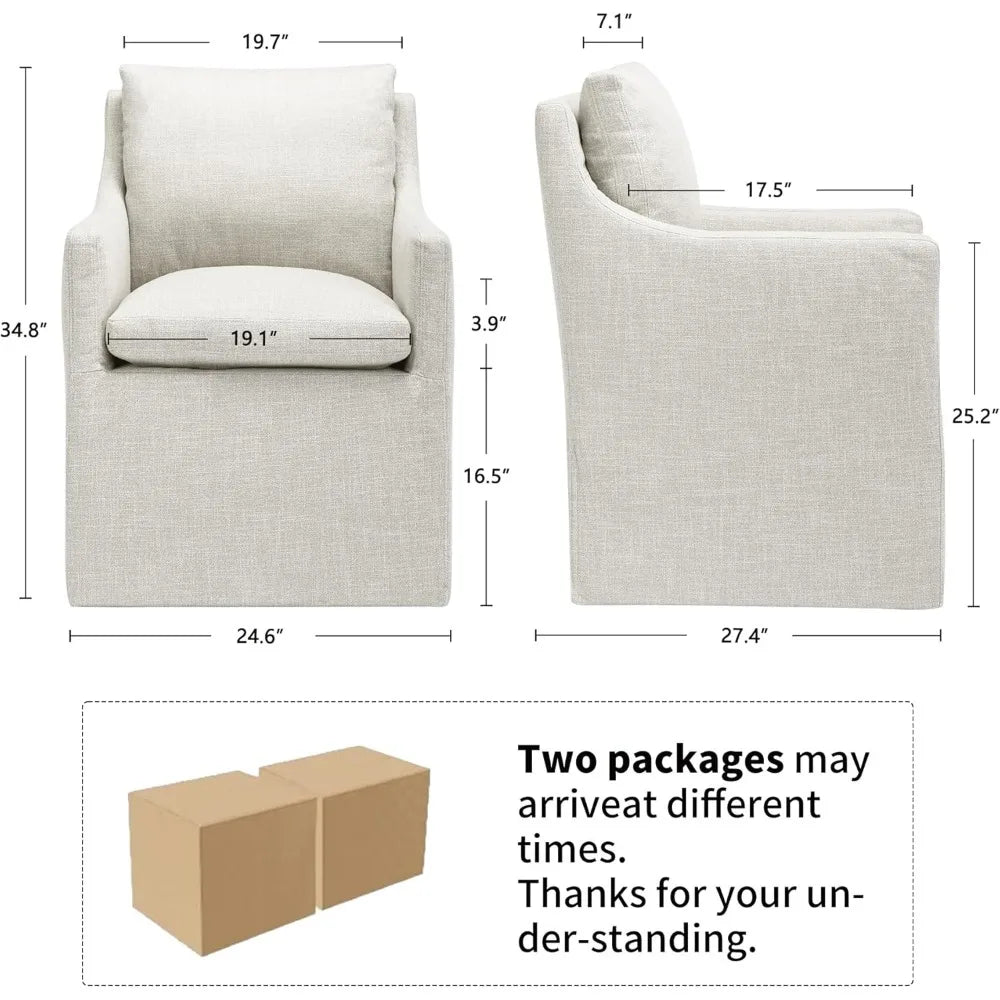 Linen Upholstered Dining Chair with 4 Casters, Ergonomic Armchair for Living Room Bedroom Office Reading