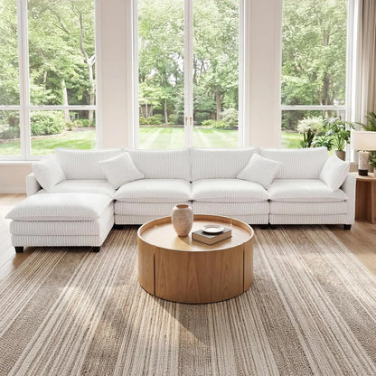 143" L-Shaped Modular Corduroy Sectional Sofa for Living Room