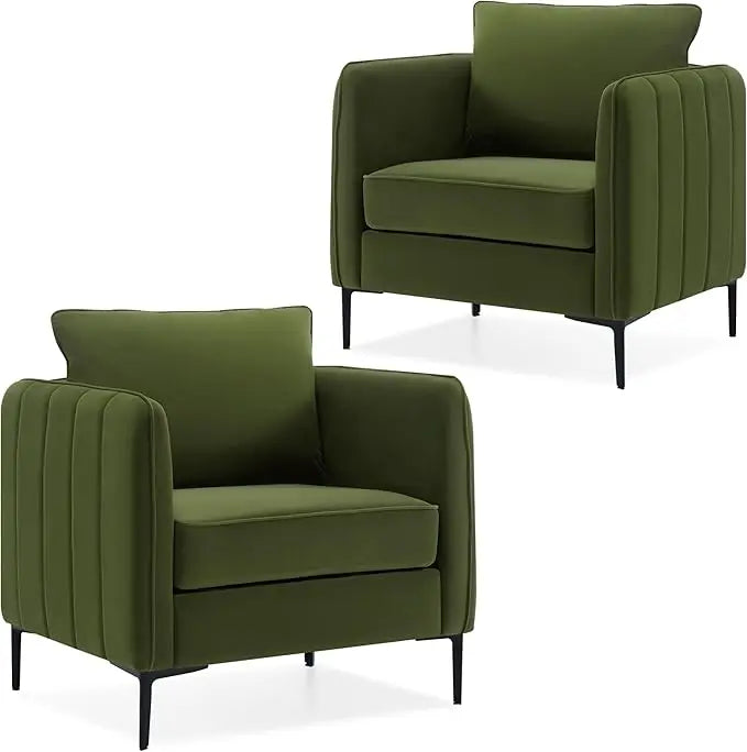 Velvet Accent Chairs Set of 2, Modern Upholstered Accent Chair Comfy Velvet Armchair with Thick Cushion and Wood Frame