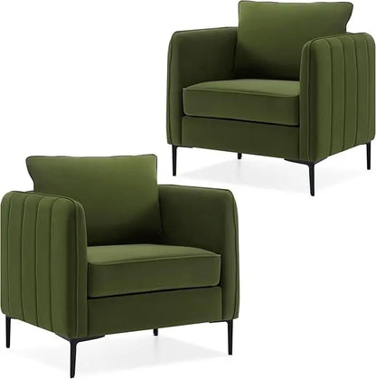 Velvet Accent Chairs Set of 2, Modern Upholstered Accent Chair Comfy Velvet Armchair with Thick Cushion and Wood Frame