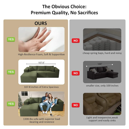 108" Cloud Sectional Couch with L-Shape Chaise,4 Seat Modern Modular Sofa with Deep Seat,Upholstered Couches for Living Room Bed