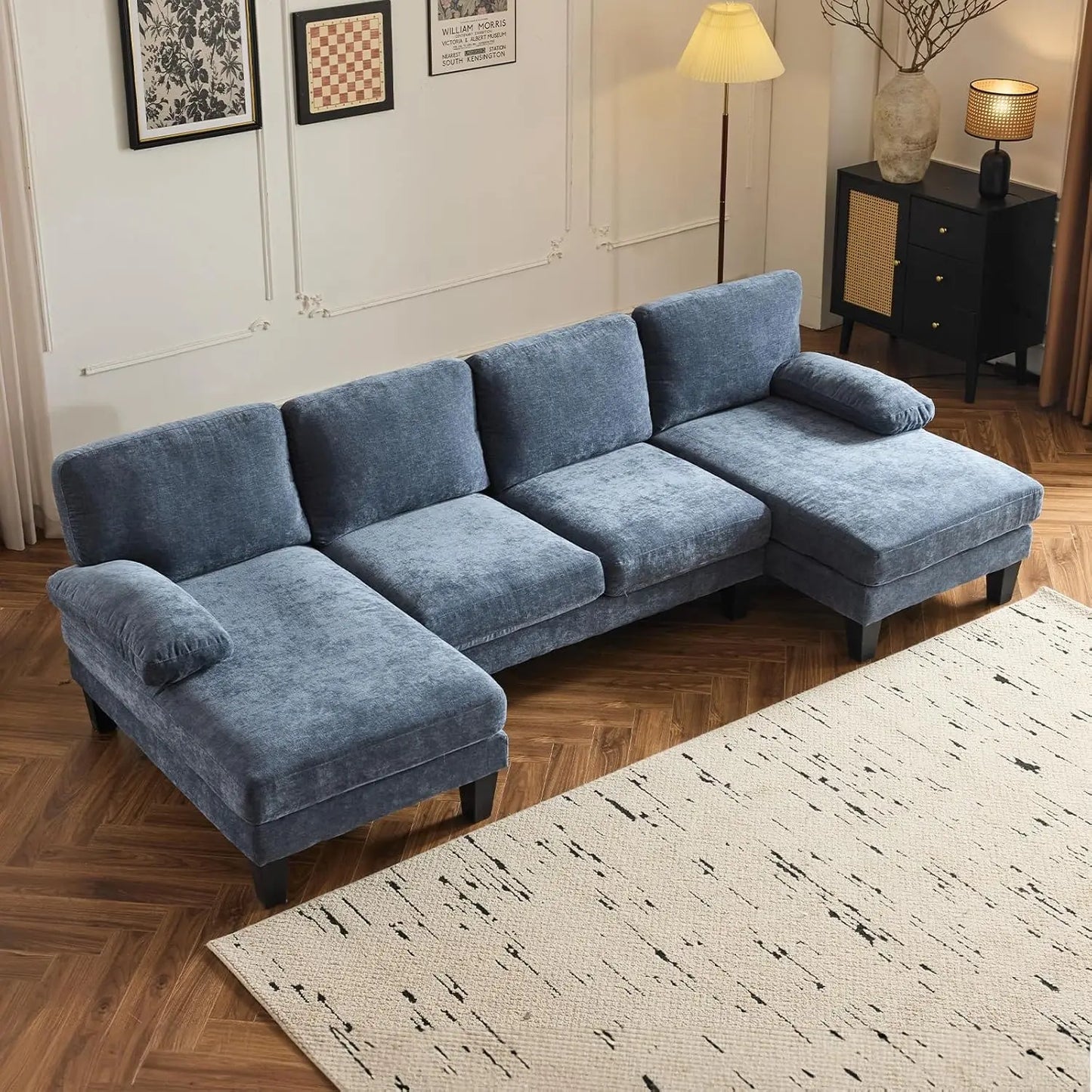 Living Room Sectional Sofa, U Shaped Sofa with Double Chaise Longue