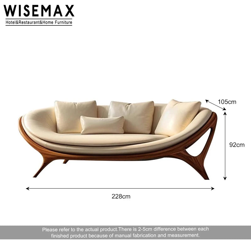 Furniture designer modern combination sofa walnut base luxury curved modular hotel bedroom leather sofa