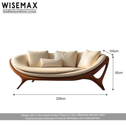 Furniture designer modern combination sofa walnut base luxury curved modular hotel bedroom leather sofa