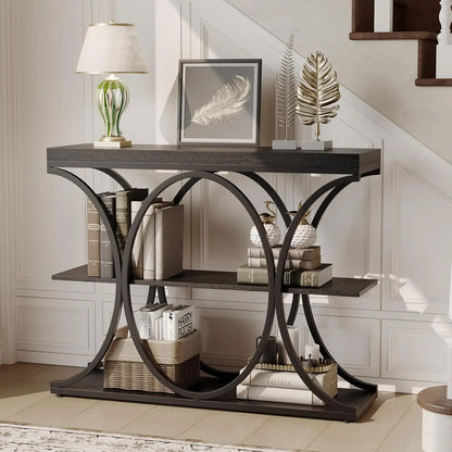 39" Narrow Console Tables for Entryway, Industrial 3-Tier Sofa Table with Metal Frame and Storage Shelves for Living Room,Foyer