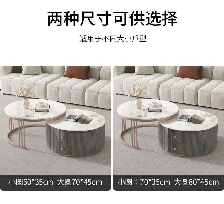 Rock slab round coffee table combination light luxury modern simple living room household small apartment