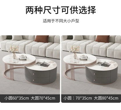 Rock slab round coffee table combination light luxury modern simple living room household small apartment