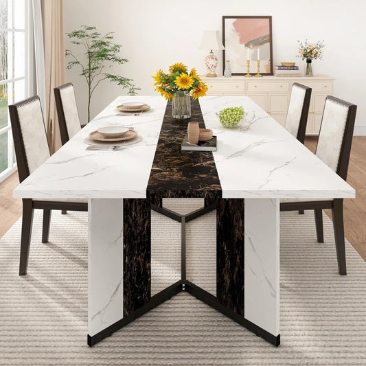 71 inch Dining Table for 4 5 6 | Modern Rectangular Kitchen Table W/Waterproof Wood Tabletop,Farmhouse Long Dining R