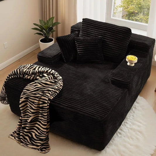 67 Indoor Chaise Lounge Chair, Oversized Plush Sofa Bed, Sleeper Couch for Reading, Cloud Sofas for Living Room, Black