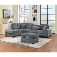Dark Gray Plush Microfiber Living Room Furniture 3PCS Reversible Sectional Sofa Set Sofa w Cup Holder Reversible Chaise And Sto