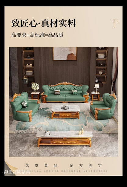 European ebony leather sofa Chinese 1234 living room combination  FT