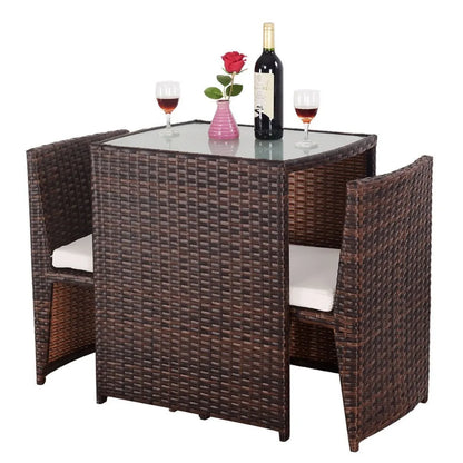3 Pcs Cushioned Outdoor Wicker Patio Ergonomic Set Outdoor Small Space Furniture