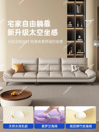 Leather sofa, living room small apartment simple modern straight cream styleP
