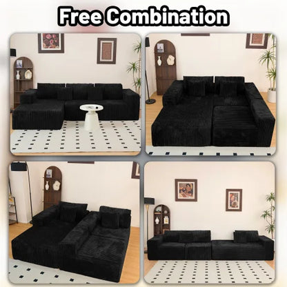 Black Deep Seat Cloud Sectional - 112.99" L-Shape Right Chaise Modular Sofa No Assembly Bedroom Living Room