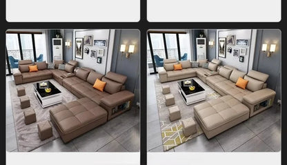 Modern simple living room sofa set U-shaped sleepable luxury cloth sofa villa large combination corner function sofa