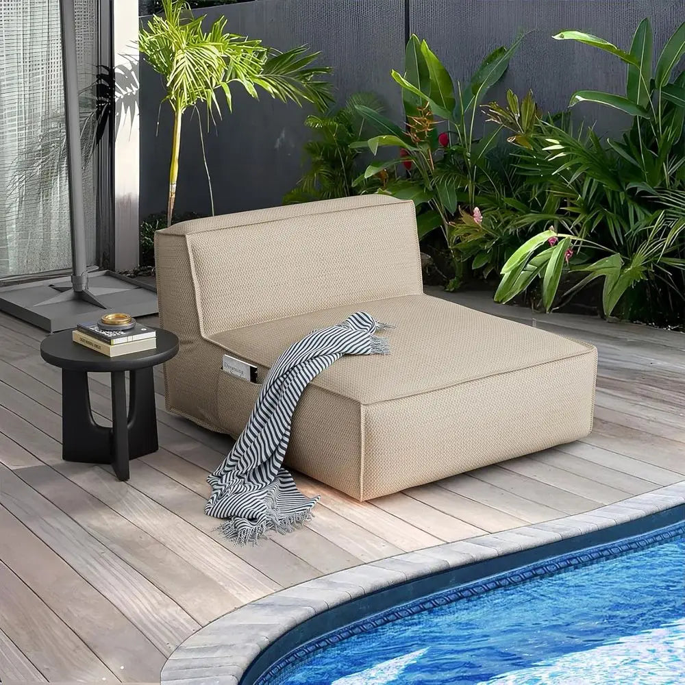 Large Outdoor Bean Bag Loveseat for Adults - Light Beige, 57 Sun Lounger, Comfortable Patio Pool Chaise