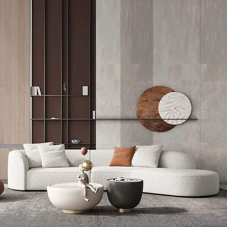 Nordic Minimalist Home Furniture White 3 Seater Velvet Corner Couch Curved Sectional Boucle Teddy Sofa for Living Room