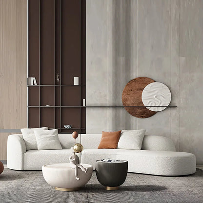 Nordic Minimalist Home Furniture White 3 Seater Velvet Corner Couch Curved Sectional Boucle Teddy Sofa for Living Room