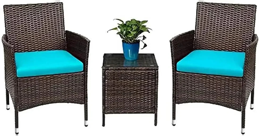 #For Patio Porch Furniture Sets 3 Pieces PE Rattan Wicker Chairs with Table Outdoor Garden Furniture Sets (Brown/Beige)&