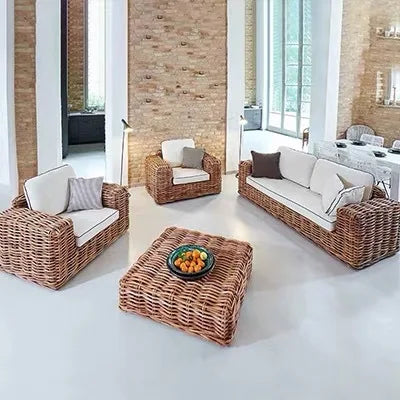 Outdoor sofa courtyard rattan chair three-piece indoor living room sofa combination villa rattan sofa chair sunscreen furniture
