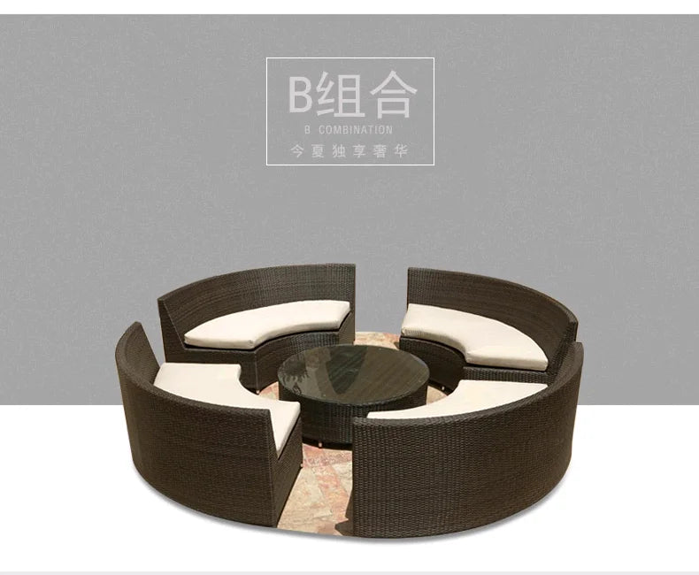Modern Imitation Rattan Round Sofa Set Outdoor Garden Patio Rattan Woven Sofa Leisure Balcony Rattan Chair Furniture