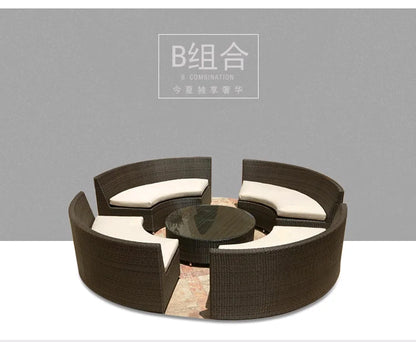 Modern Imitation Rattan Round Sofa Set Outdoor Garden Patio Rattan Woven Sofa Leisure Balcony Rattan Chair Furniture
