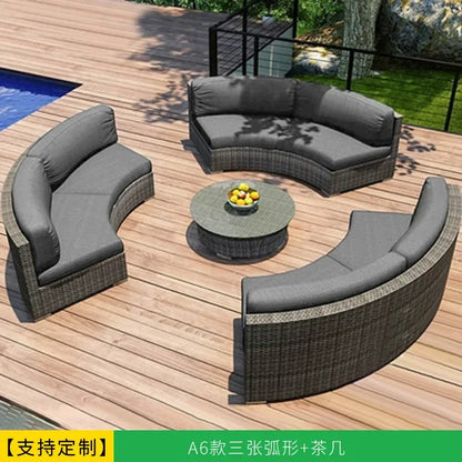 Leisure Outdoor Villa Garden Arc Sofa Hotel Courtyard Rattan Sofa B & B Terrace Sofa Furniture