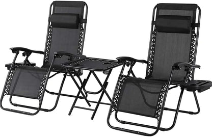 Homfa Garden Sun Lounger Set with Table Folding Adjustable Zero Gravity Recliner Chair Seat Indoor/Outdoor