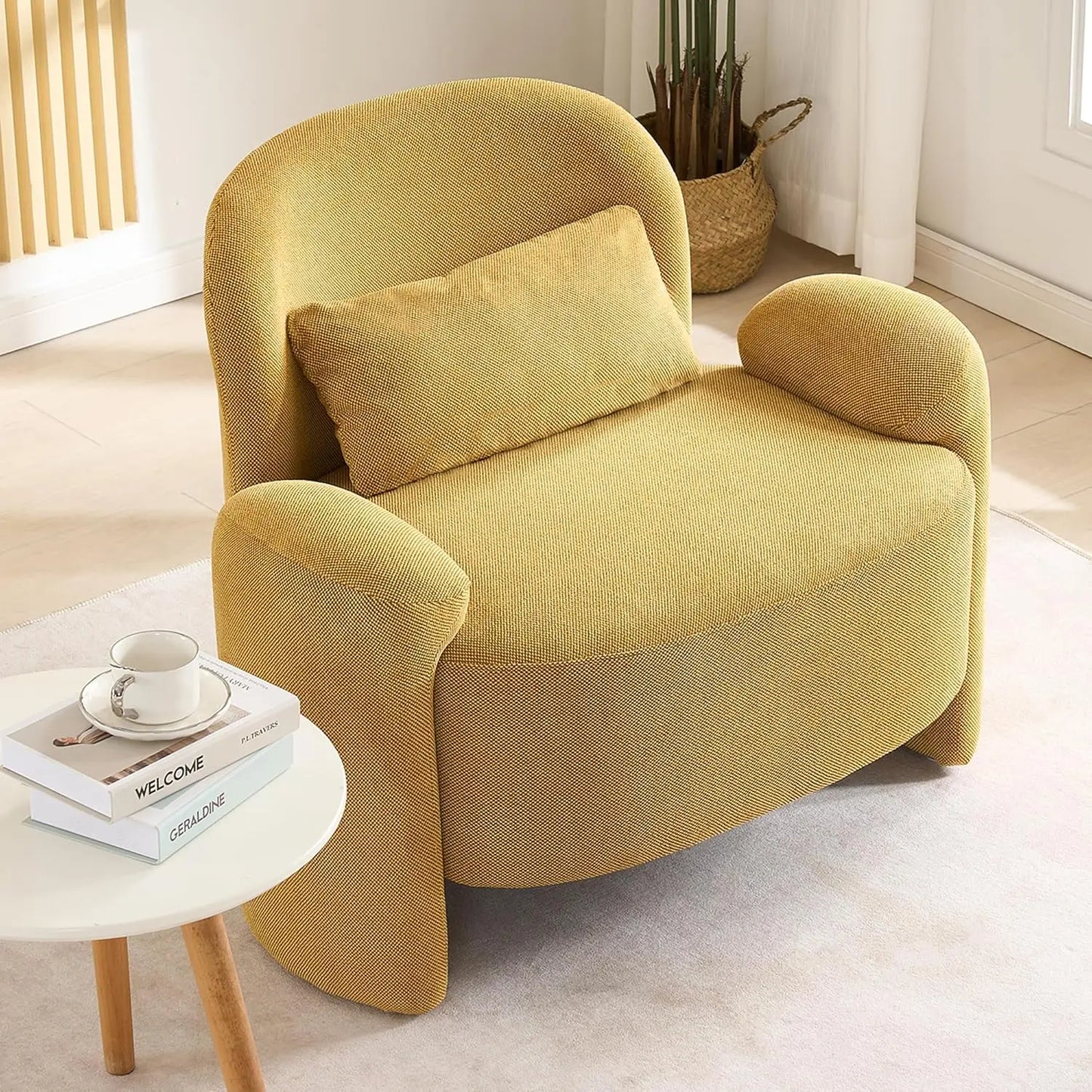 Oversized Accent Chair, Modern Linen Fabric Lounge Armchair for Living Room, Upholstered Comfy Reading Single Sofa, Customized