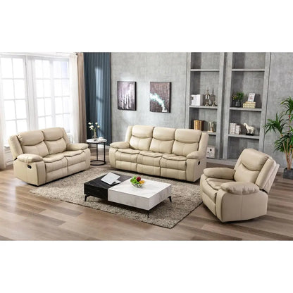 Cream Manual Recliner Loveseat Sofa Set 1+2+3 Seater Pillow Top Arms Pocket Spring Seating Leather Upholstery