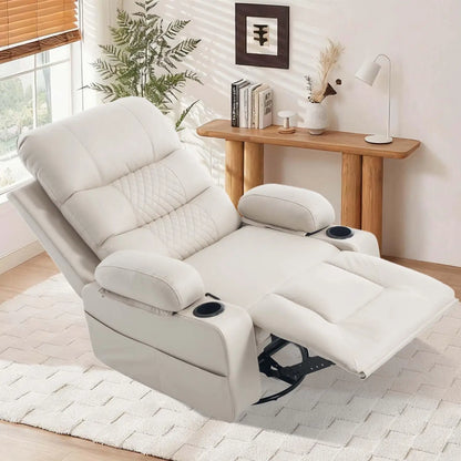 Rocker Recliner Chair with Heat and Massage, Oversized Manual Recliner Chair with Cup Holder, Faux Leather Swivel, Customized
