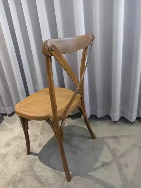Stackable Natural Wood Grain Cross Back Chair for Outdoor Events Party Wedding