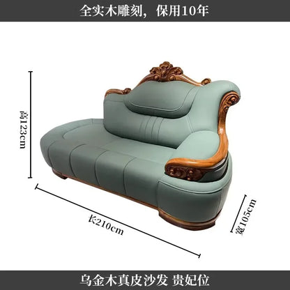New Chinese-style simple ebony leather sofa luxury villa living room size apartment solid wood furniture corner combination