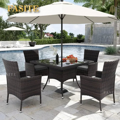 Terrace Furniture Set, Including 8 Cushioned Chairs and 2 Square Tables with Umbrella Shaped Hollow Grey Outdoor Chairs