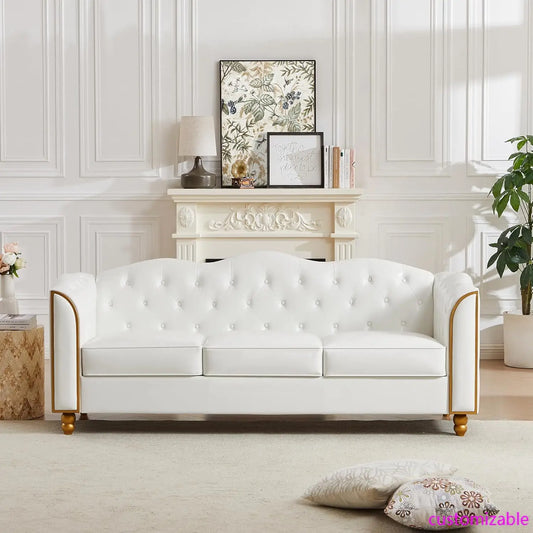 78" Leather Sofa Couch, Soft 3 Seater Sofa Couches for Living Room, Button Tufted Comfy Couch Modern Sofa with Upholstered