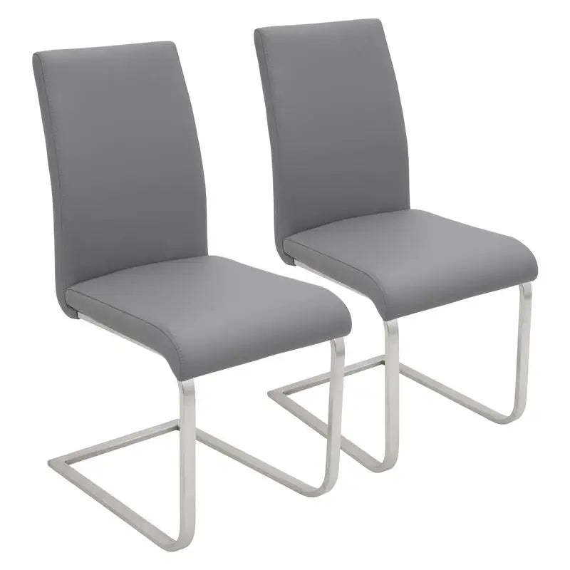 Set of 2 Grey Faux Leather Contemporary Dining Chairs
