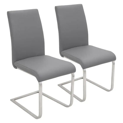 Set of 2 Grey Faux Leather Contemporary Dining Chairs