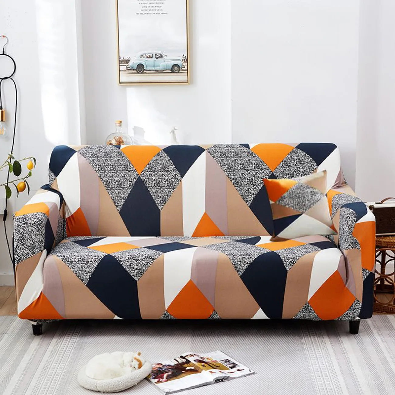 New All-season L-shape Non-slip Elastic Sofa Cover With Patterns, 360 Degree Coverage 1/2/3/4 Seat Sofa Cushion for Living Room