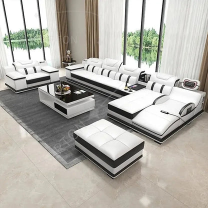 Italian Sofa with Bluetooth, Speaker, Functional Headrest, Massage Chaise | Big Corner Couch