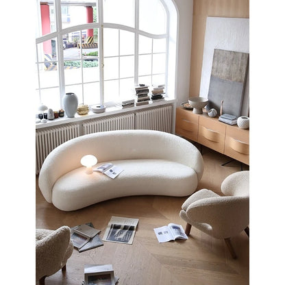 French cream style lamb wool cashew sofa living room three-person curved pea sofa designer sofa