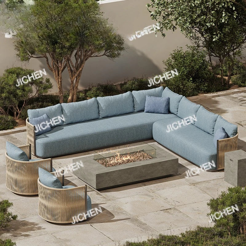 Outdoor Sofa Set Fire Pit Table Luxury Outdoor Furniture Terrace Set Villa Resort Courtyard Outdoor Sofa