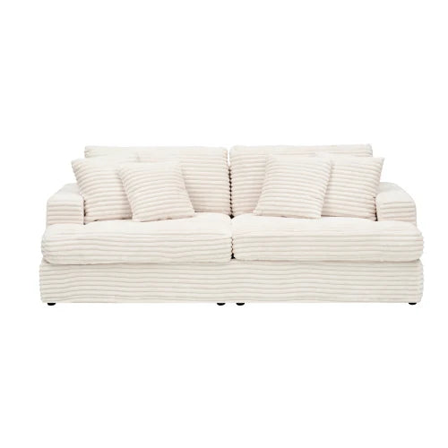79.3-inch long corduroy sofa with 4 matching pillows, stylish design, spacious and comfortable 3-person sofa, white