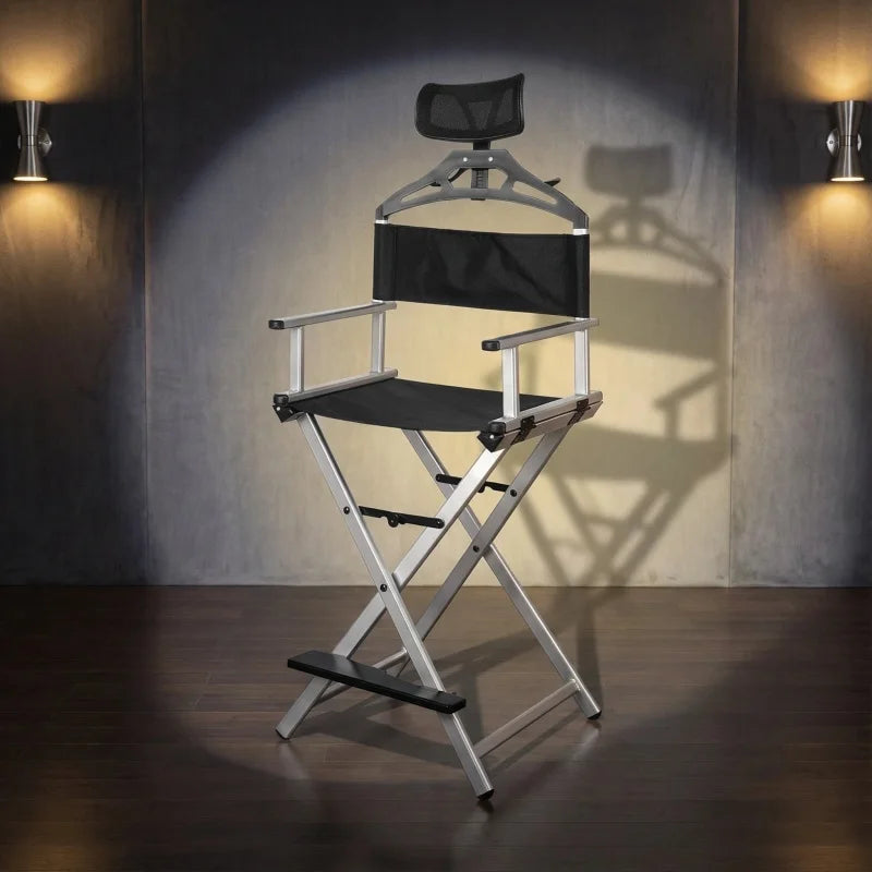 Modern Portable Aluminum Director Chair with Headrest - Portable Makeup Artist/Manager Folding Chair for Better Rest