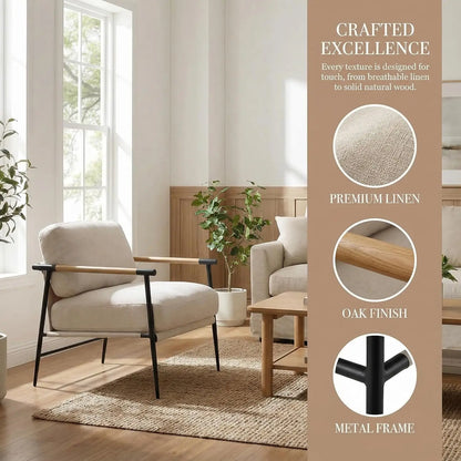 Beige Chenille Accent Chair Modern Living Room Chair with Metal Legs Armchair Lounge Chairs Upholstered Comfy, Customized
